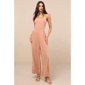 Lulus Breezy Essential Light Brown Linen Wide-leg Jumpsuit - Size XS